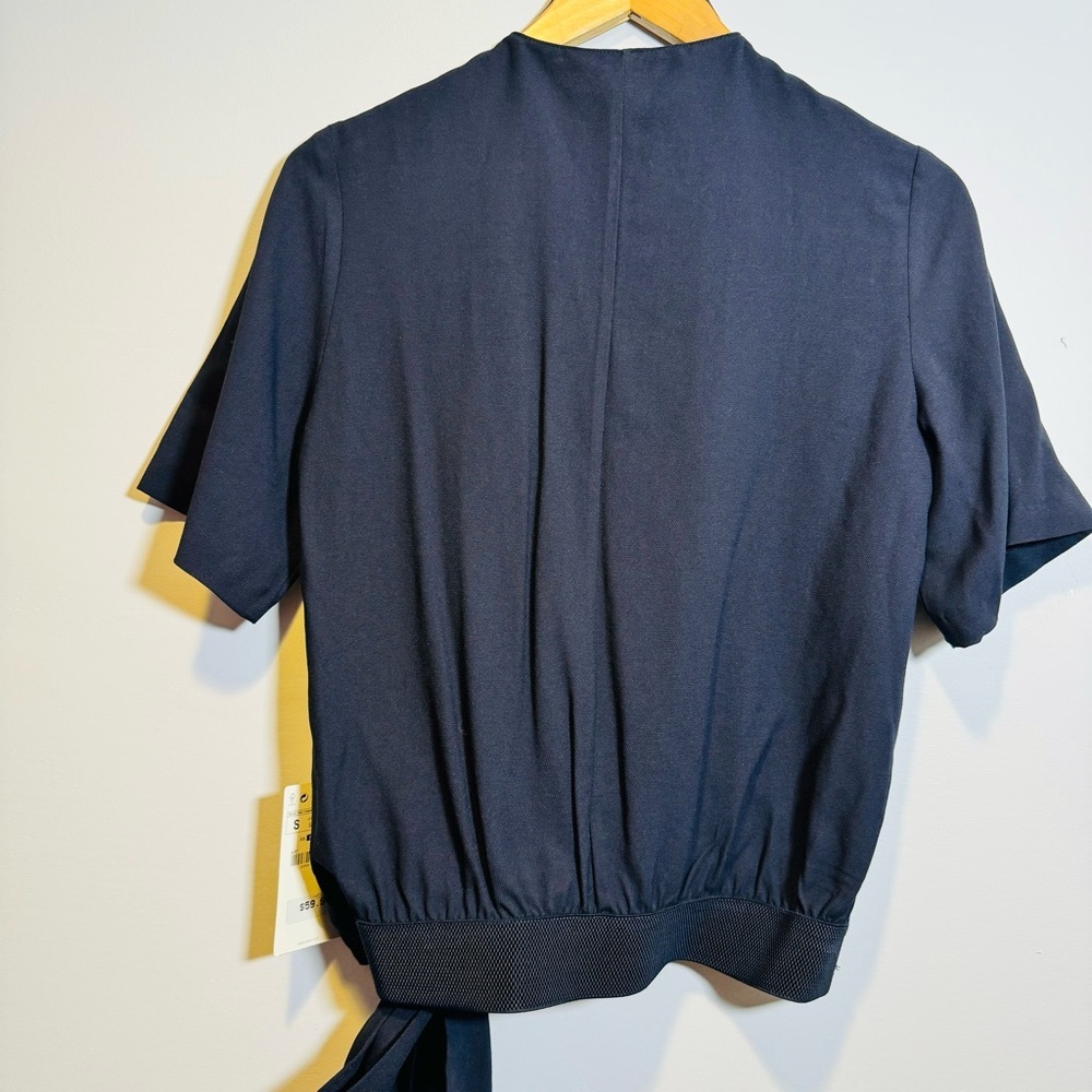 NWT Zara Basic Navy Wrap Short Sleeve Faux Wrap Blouse Small - Picture 6 of 7